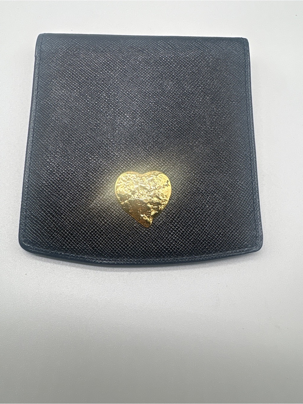 Vintage Yves Saint Laurent YSL Black Leather Gold Heart Compact Wallet Japan